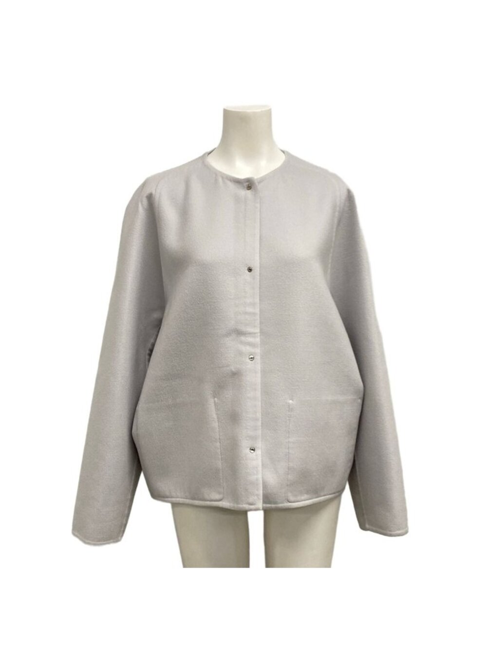 Hermes Jacket S Light Gray Double Face Collarless Cashmere